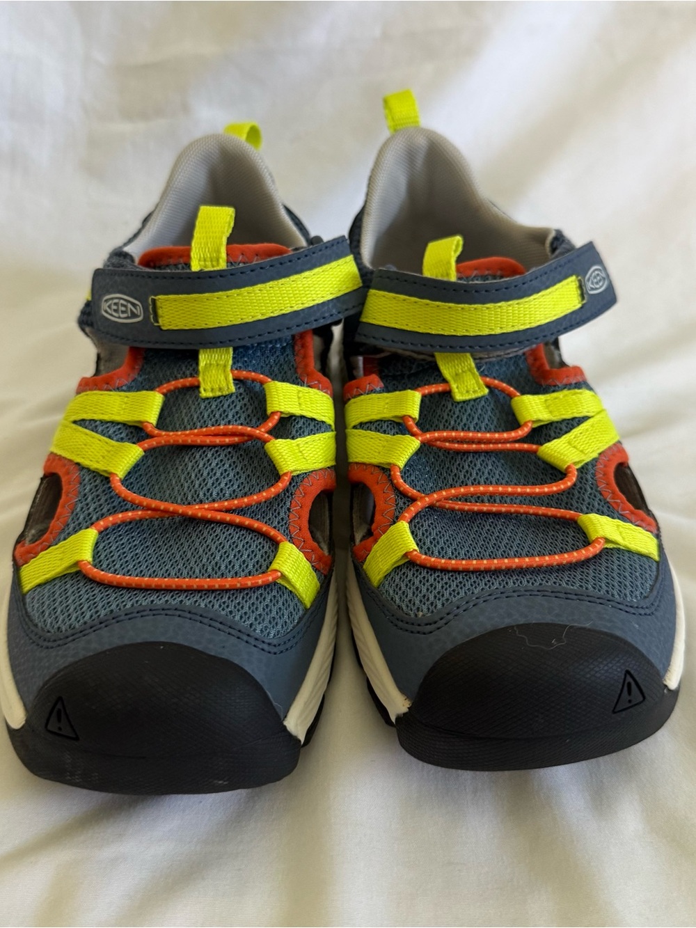 KEEN Motozoa Kids Blue‎ Sandals with Neon Yellow and Orange Accents